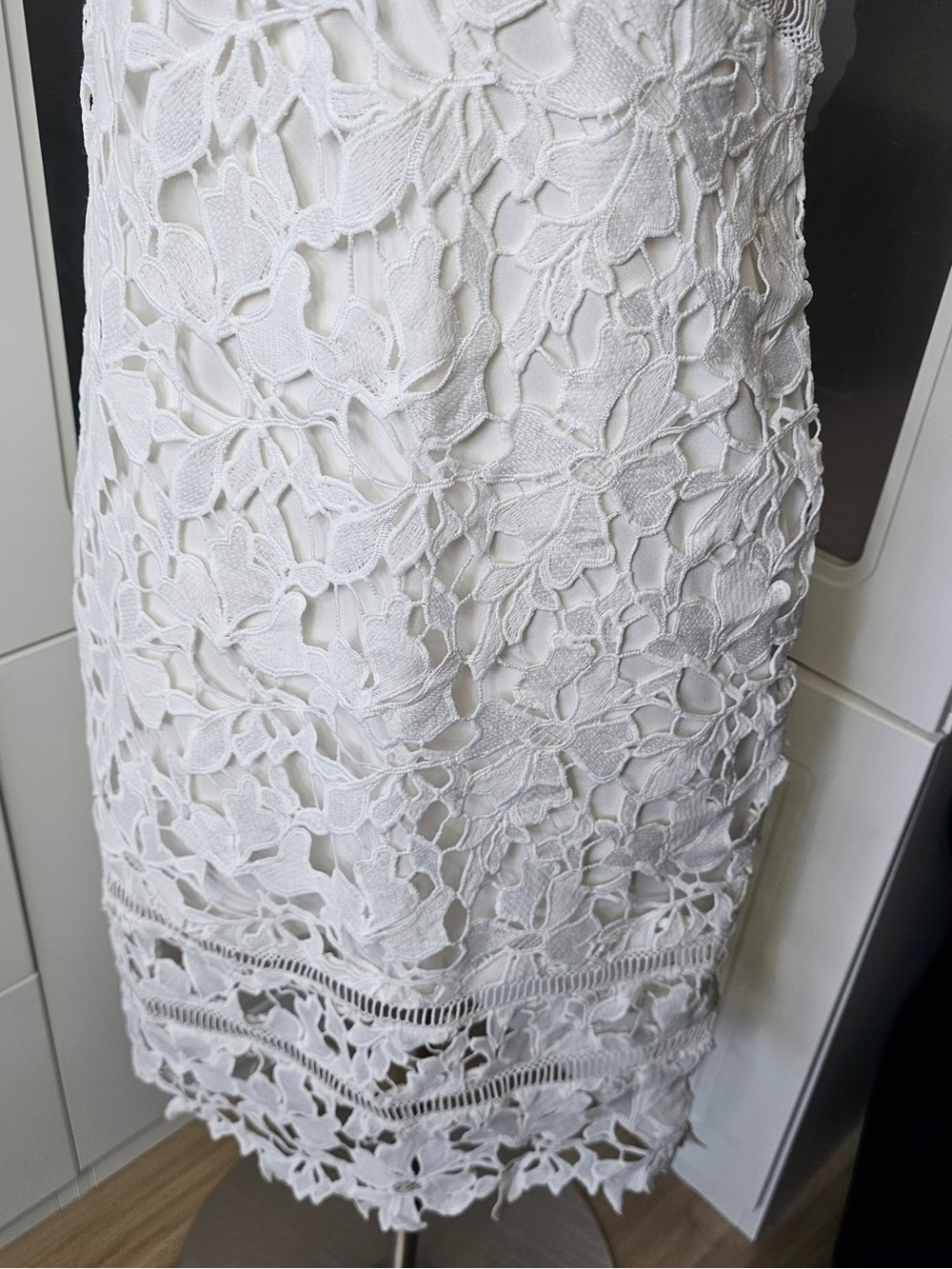 Astr White Lace Mini Dress with Floral Crochet - Picture 3 of 6